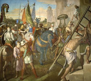 El ejército de Agramante que derrotó a las fuerzas de Carlomagno de Julius Schnorr von Carolsfeld